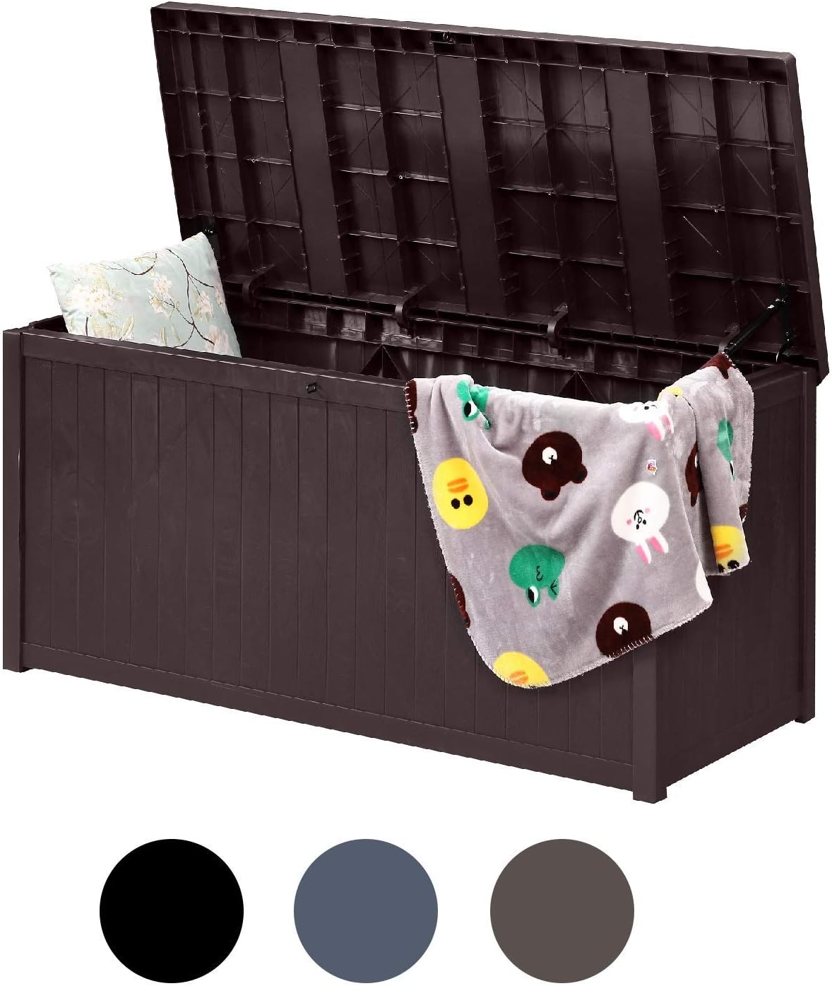 Waterproof Deck Storage Container Box Outdoor - Plastic Patio Storage Bench 115 Gal, Brown: Home Improvement