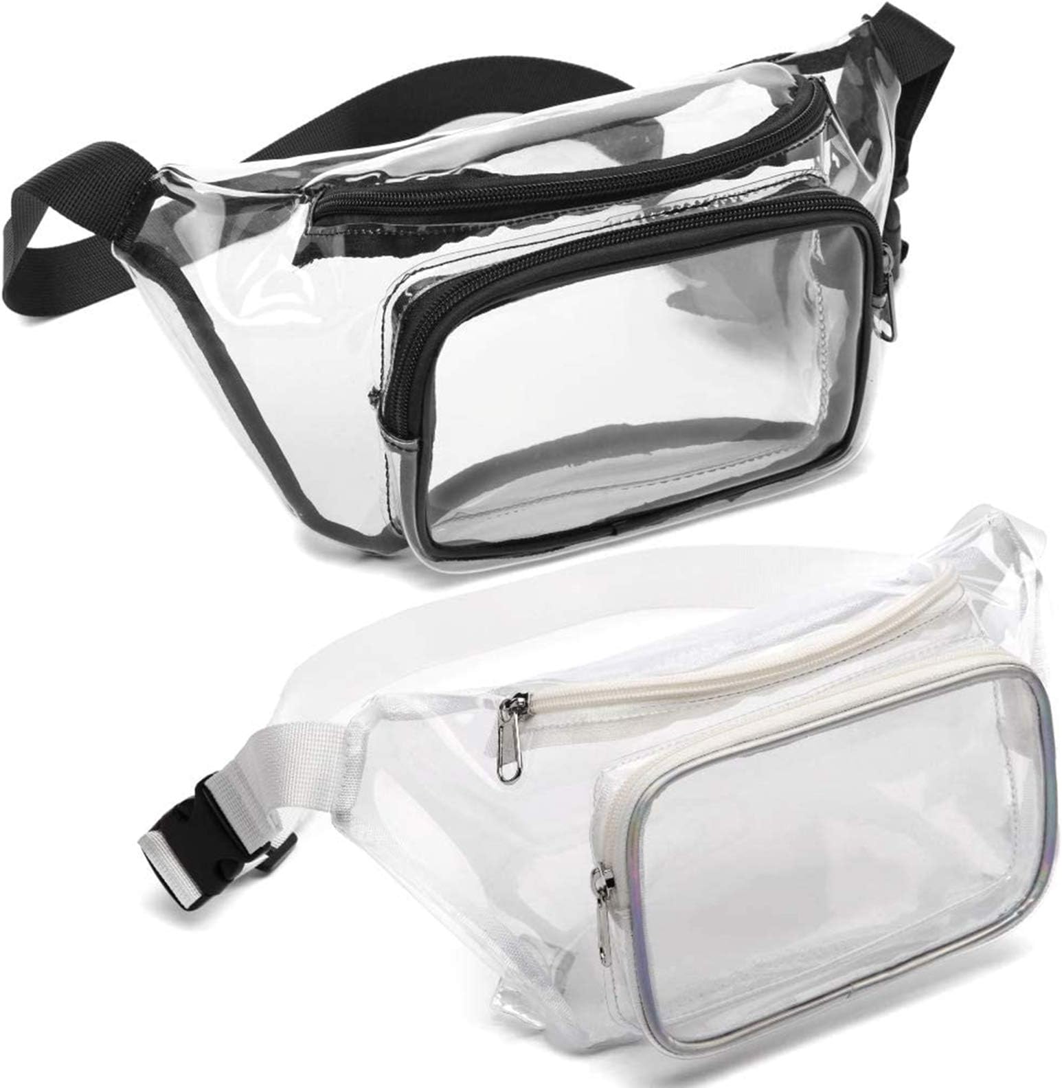 Veckle 2 Pcs Clear Fanny Pack Waist Bag for Travel Sporting Event, Black White