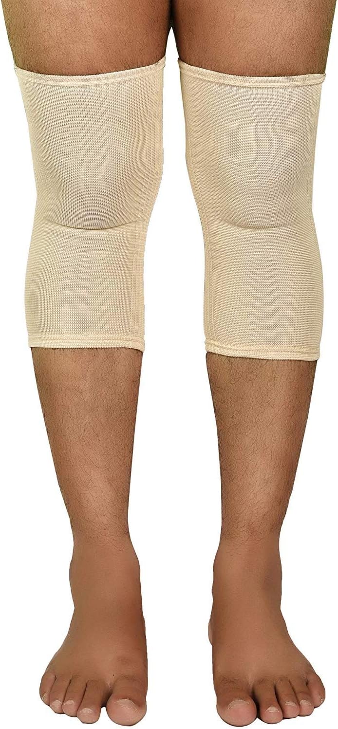 HAKAN Compression Knee Cap Support Sleeves for Running, Jogging, Sports, Joint and Injury Unisex for Men & Women (XL, Beige, 22-24.4 Inch)