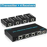 SGEYR 1x4 HDMI Single UTP CAT5E/6 Splitter Extender 1 to 4 HDMI Splitter over CAT Signal Extender 196ft HDMI Extender 60m