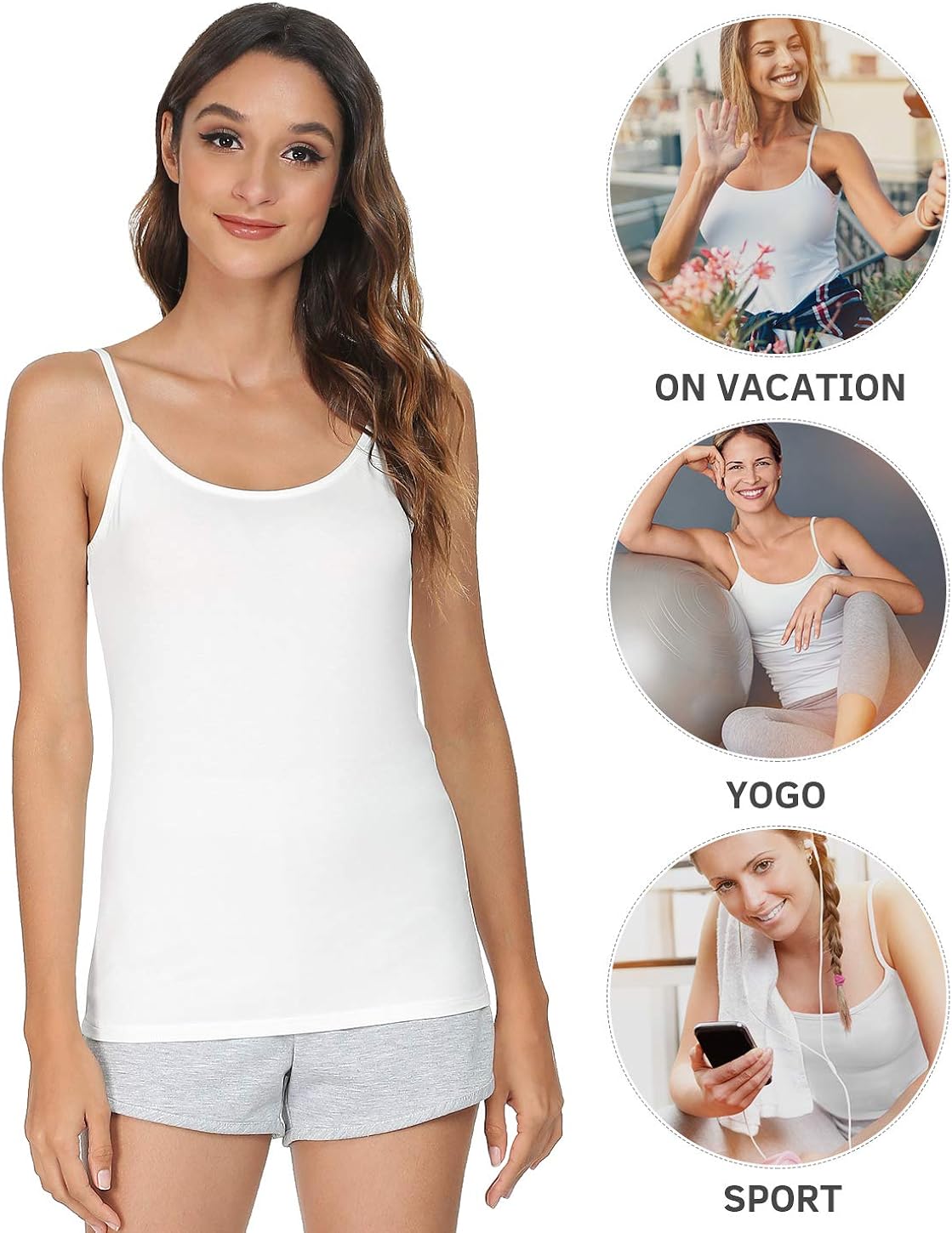 Vislivin Women's Basic Solid Camisole Adjustable Spaghetti Strap Tank Top at  Women’s Clothing store