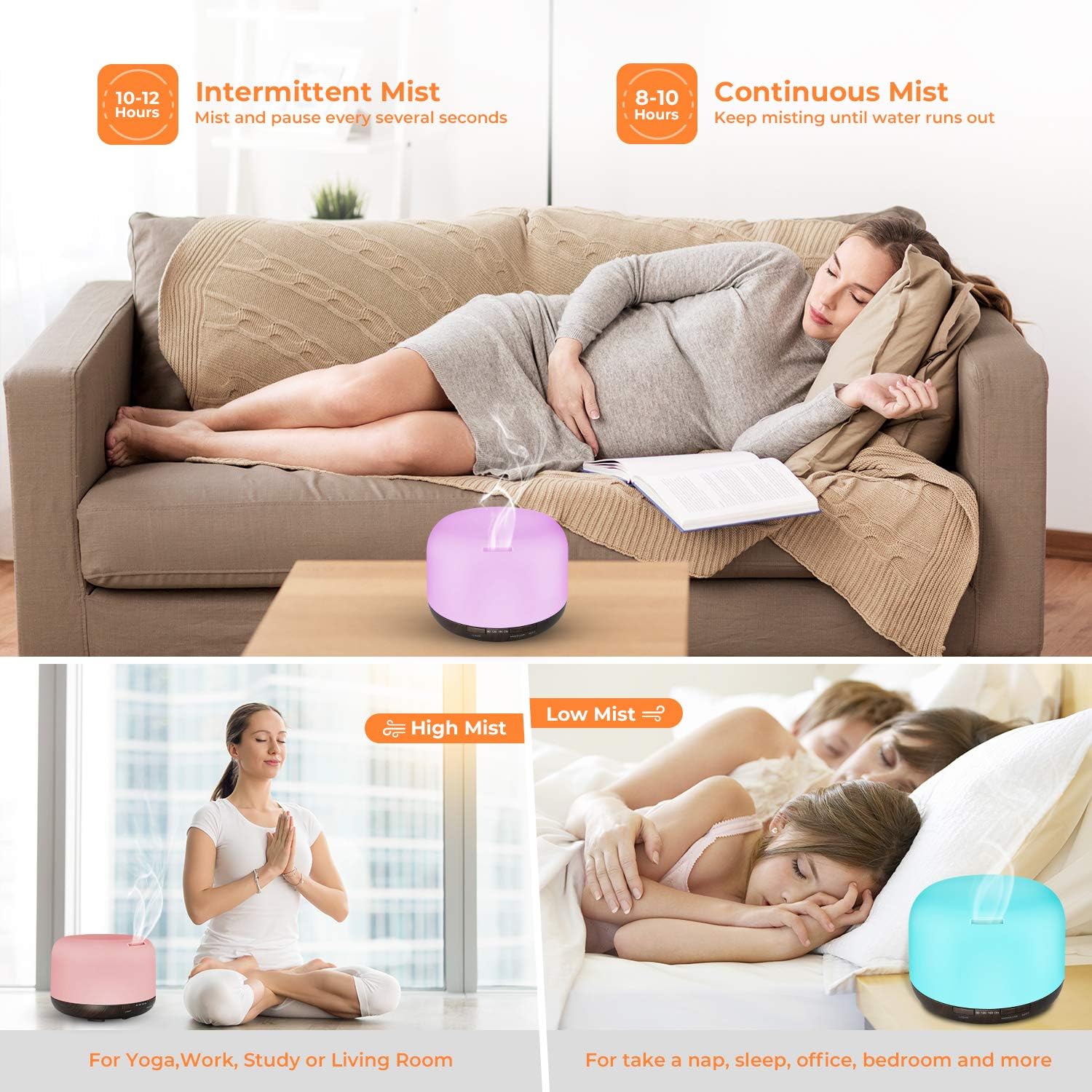 UOKIER Essential Oil Diffuser, 500ml Diffusers for Essential Oils with Remote Control, Ultrasonic Aromatherapy Diffuser Humidifier with Adjustable Cool Mist, Mood Lights, Timer & Waterless Auto-Off: Kitchen & Dining