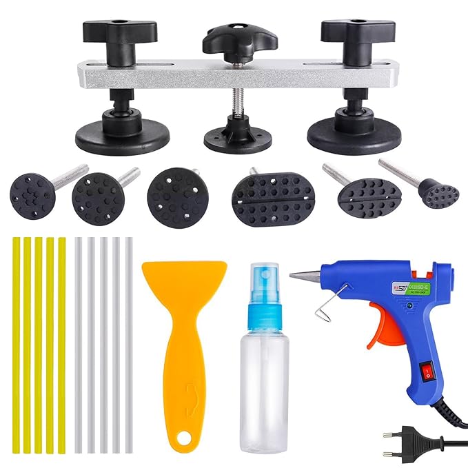 Auto Dent Abzieher Tool Kit, Dent Paintless Reparatur PDR Werkzeuge mit Heißkleber Pistole + 10 Stück High Adhesive Klebestif