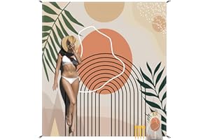 SkyNature 110''×118'' Large Sandproof Beach Blanket for 4-8 Adults, Waterproof Sand Free Beach Mat with 4 Stakes, Polyester Lightweight Boho Outdoor Travel Mat for Picnic, Travel, Camping, Hiking