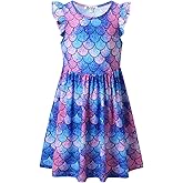 Girls Flutter Sleeve Unicorn Mermaid Dresses Summer Party Beach Hawaiian Clothes