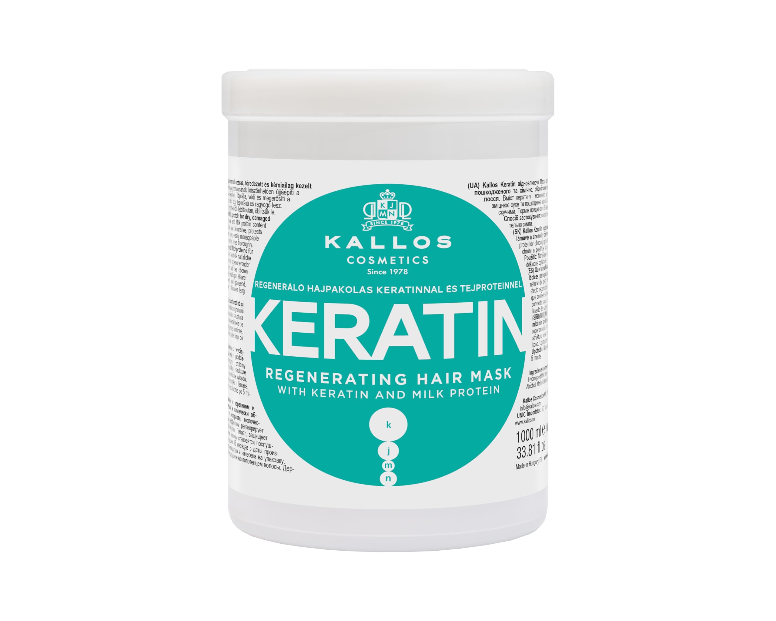 Kallos KJMN Keratin Regenerating Hair Mask with keratin and milk protein for dry, damaged and chemically treated hair 1000 ml - 33,81 Fl Oz