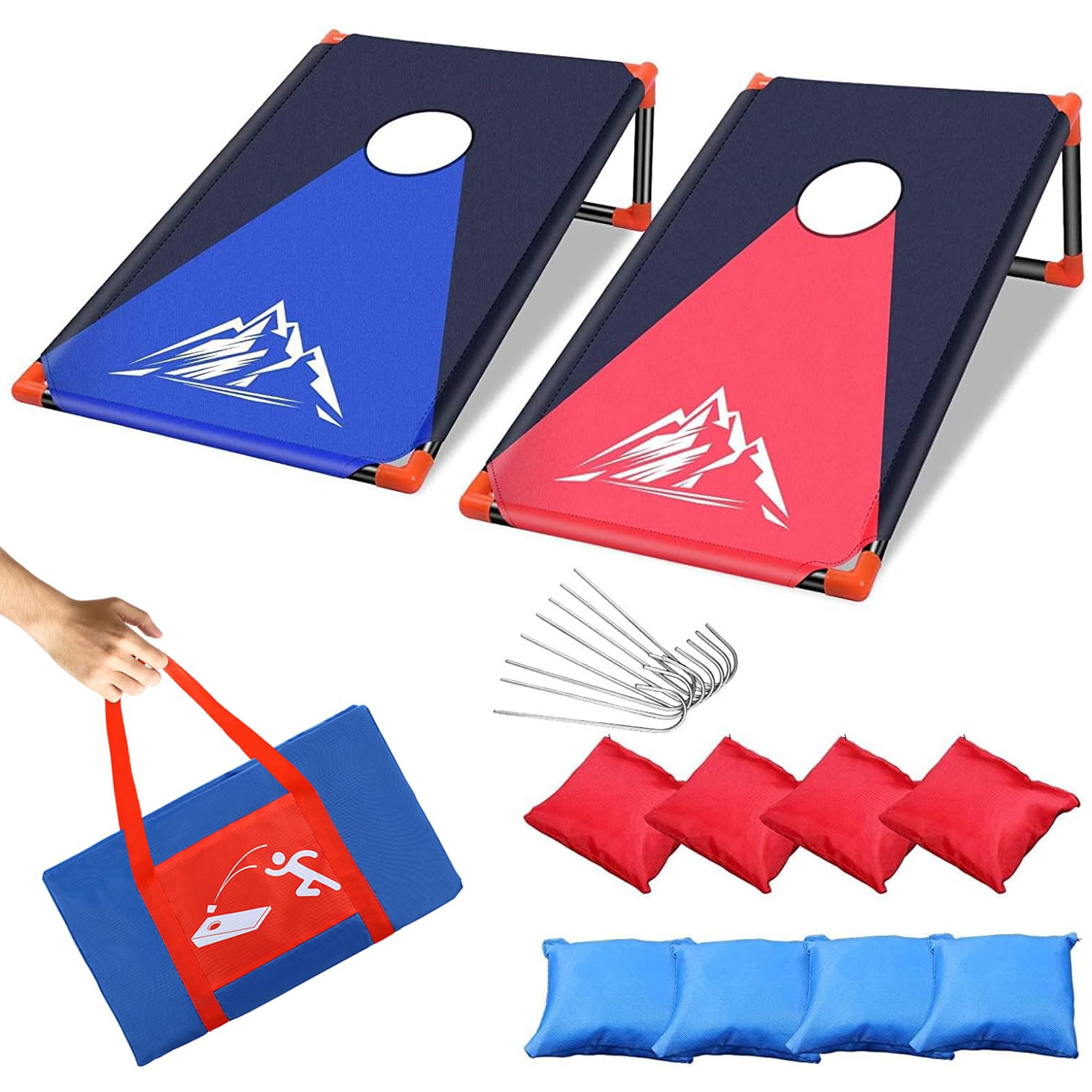 OBOVO Portable Cornhole Game, Corn Hole Toss Set with PVC Framed, Bean Bags and Carrying Bag for Backyard, Lawn, Beach Games Camping Corn Hole Outdoor Games