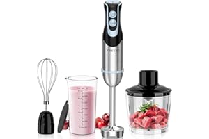 FRESKO Immersion Blender Handheld, 4-in-1 Stainless Steel Hand Stick Blender Electric with 12-Speeds & Turbo Mode, Powerful 500W Emulsion Blender with Beaker, Chopper & Whisk for Smoothies, Soup