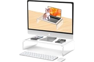 Beimu Acrylic Monitor Stand Riser Acrylic Laptop Stand for Desk Clear Computer Monitor Stand for Desk Accessories White Aesthetic Decorations for Office Home iMac Organizer
