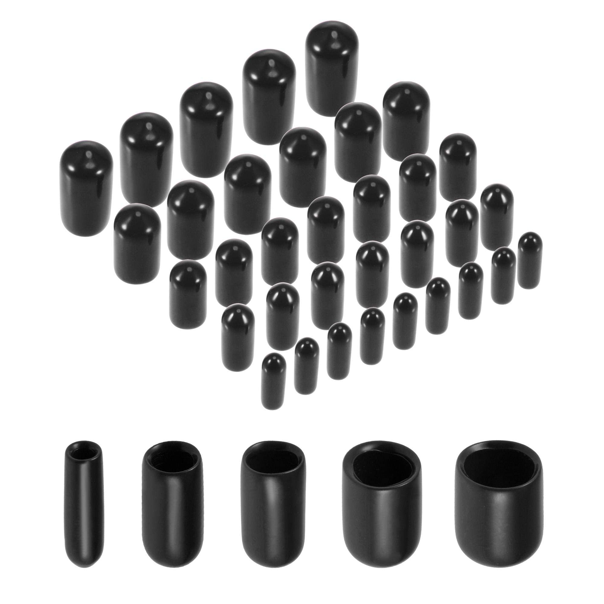 TA-VIGOR 50Pcs Rubber End Caps, 3mm 5mm 6mm 8mm 9.5mm ID Round Flexible Screw End Caps Thread Protectors, Black Vinyl Bolt Covers Rubber Covers for Screws, Tubes, Cables, Wires, etc — image 1