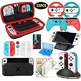 Accessories Bundle Pack for Nintendo Switch OLED Model(2021), Family Party Kit with Carrying Case, Joy Con Charging Dock, Grips, Covers, Steering Wheels, Mount, Screen Protectors, Caps(23 in 1)