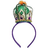 Needzo Mardi Gras Crown Headband, Glittery Tiara Headpiece for Women, Parade Party Favor Accessory, One Size Fits Most (Crown)