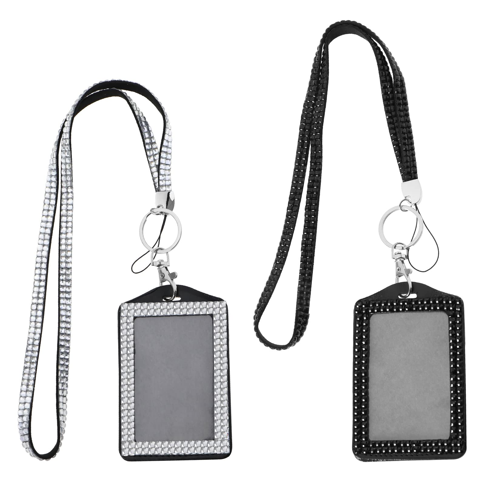 ECSiNG 2Pcs Crystal Lanyard Necklace Rhinestone Card Holders Bling ID Card Holder Lanyard Neck Strap Cardholder for Photo ID Cards Office Students