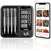Wireless Meat Thermometer with 4 Probes, INKBIRD WiFi Meat Thermometer Digital Wireless for Rotisserie Grill Oven,Unlimited Range Dishwasher Waterproof Bluetooth Thermometer for iOS & Android