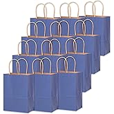 qiqee 32-Packs Deep Blue Paper Gift Bags with Handles Bulk 7.6"x4.75"x10.5" Medium Size Gift Bags Multiple Uses