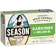 Season Sardines in Pure Olive Oil, 4.375-Ounce Tins (Pack of 12)