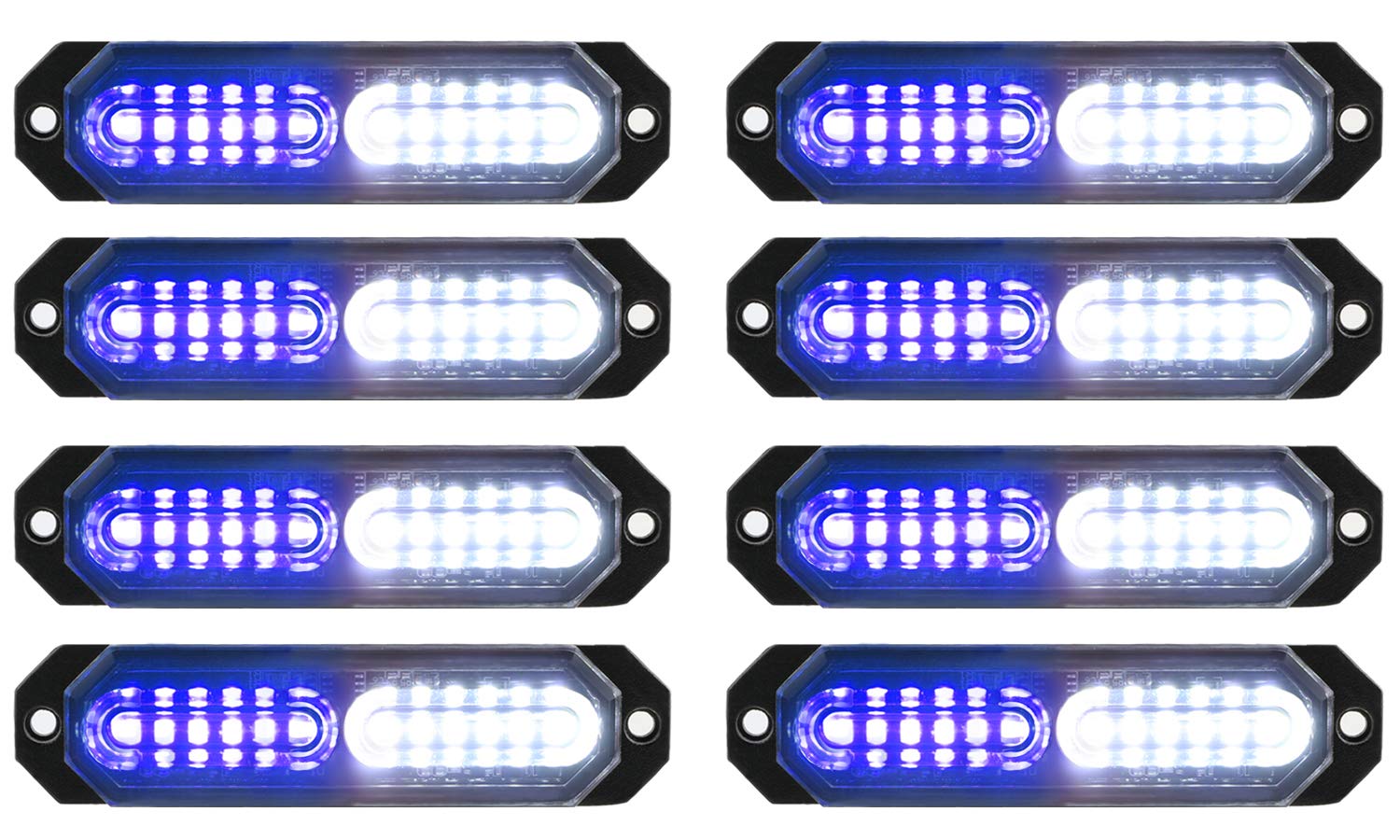 Photo 1 of ASPL 8pcs Sync Feature Ultra Slim 12-LED Surface Mount Flashing Strobe Lights for Truck Car Vehicle LED Mini Grille Light Head Emergency Beacon Hazard Warning Lights (Blue/White)