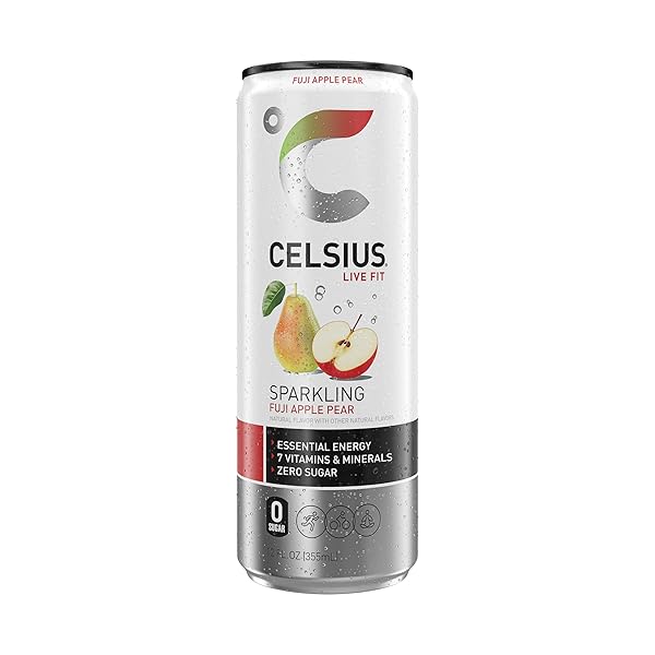 CELSIUS SPARKLING FUJI APPLE PEAR, FUNCTIONAL ESSENTIAL ENERGY DRINK 12 FL OZ (PACK OF 12)