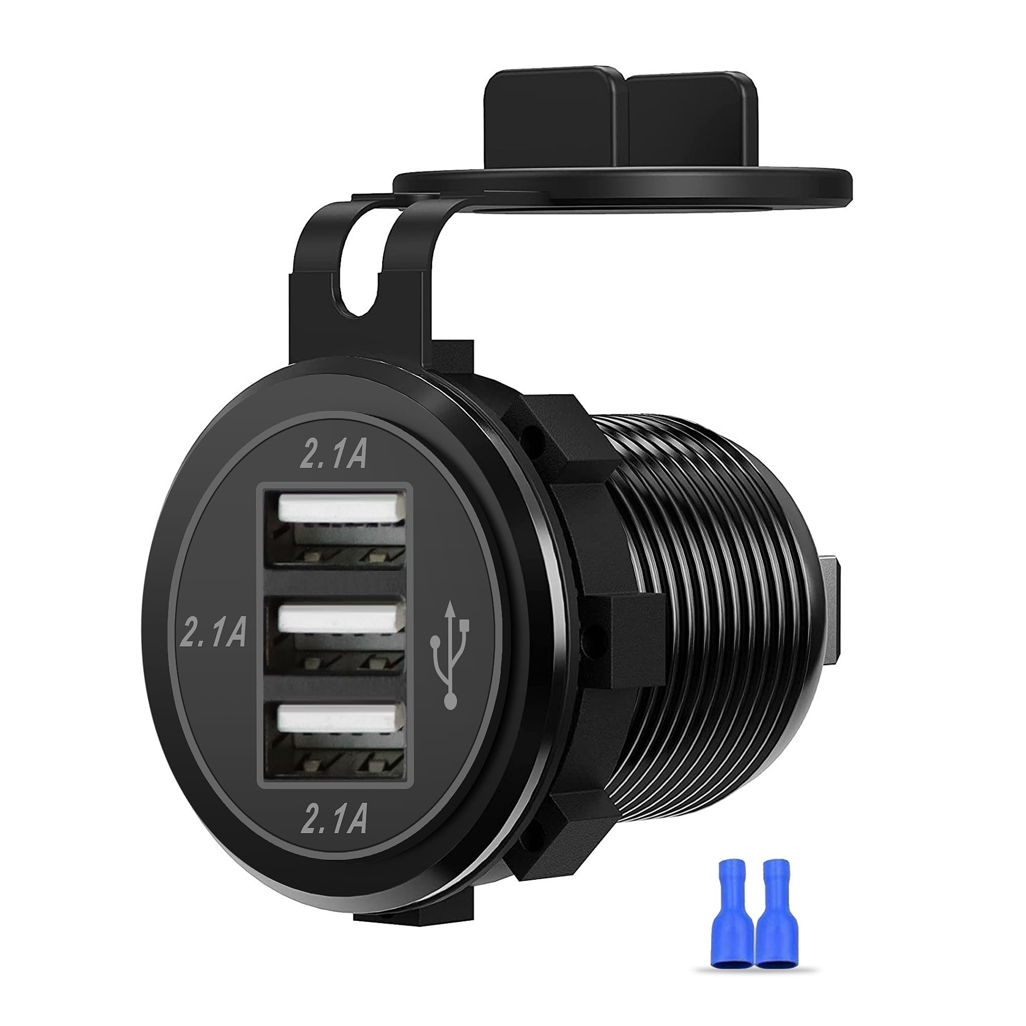 12V USB Outlet, 3 Port Charger Socket 12V/24V Car USB Charger Socket for Car Boat Marine Bus Truck Golf RV Motorcycle and More 1-Pack