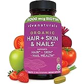 Biotin 5000 mcg Hair Skin Nails Vitamins for Women – Organic and Vegetarian-Friendly Supplement with Vitamin E, B-Vitamins, Spirulina, Horsetail and Superfood Blend to help Produce Keratin –120 Count