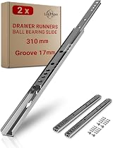 LouMaxx Drawer Runners 17mm Groove 310mm 2 Pack Ball Bearing