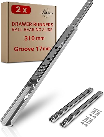 LouMaxx Drawer Runners 17mm Groove 310mm 2 Pack Ball Bearing