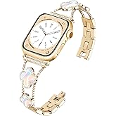 wipalor Clover Band for Apple Watch Bands 46mm 45mm 44mm 42mm 49mm, Lightweight for Women, Easy Adjustable Bracelet, Shiny Jewelry Diamond Metal Straps for iWatch Series 11 10 9 8 7 6 5 4 3 SE Ultra-Gold