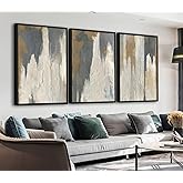 ASDCEUTICALS Large Canvas Wall Art - Gray Brown and Beige Abstract Pictures for Living Room Vintage Wall Decor Retro Artwork Black Float Framed Paintings for Bedroom Dinning Room 16" X 24" X 3 pcs