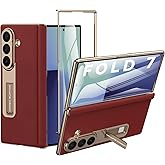 Kalernd for Samsung Galaxy Z Fold 7 Phone Case,Luxury Genuine Leather,Full Body Hinge Protection,Built-in Screen Protector,Kickstand Slim Phone Cover for Galaxy Z Fold7 (Red)