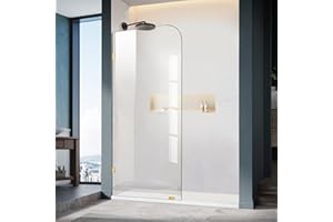 ELYXIAN Frameless Shower Door, 36" W ×78" H Fixed Shower Glass Panel with Clamps, 3/8" (10mm) Glass Shower Doors, Clear Tempered Bathroom Shower Screen in Brushed Gold