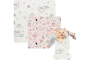 VirgoCCY Cat Grooming Wrap, 2pcs [L+XL] Cat Restraint Wrap for Nail Clipping, Ear Cleaning, and Teeth Brushing, Self-Adherent, Anti-Bite, Anti-Scratch, Anti Scratch, Rabbit + Make-up