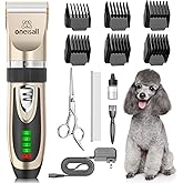 oneisall Dog Clippers Low Noise, 2-Speed Quiet Dog Grooming Kit Rechargeable Cordless Pet Hair Clipper Trimmer Shaver for Small and Large Dogs Cats Animals (Gold)