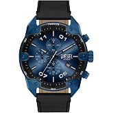 Diesel Men's Spiked Chronograph Black Leather Watch (Model: DZ4703)