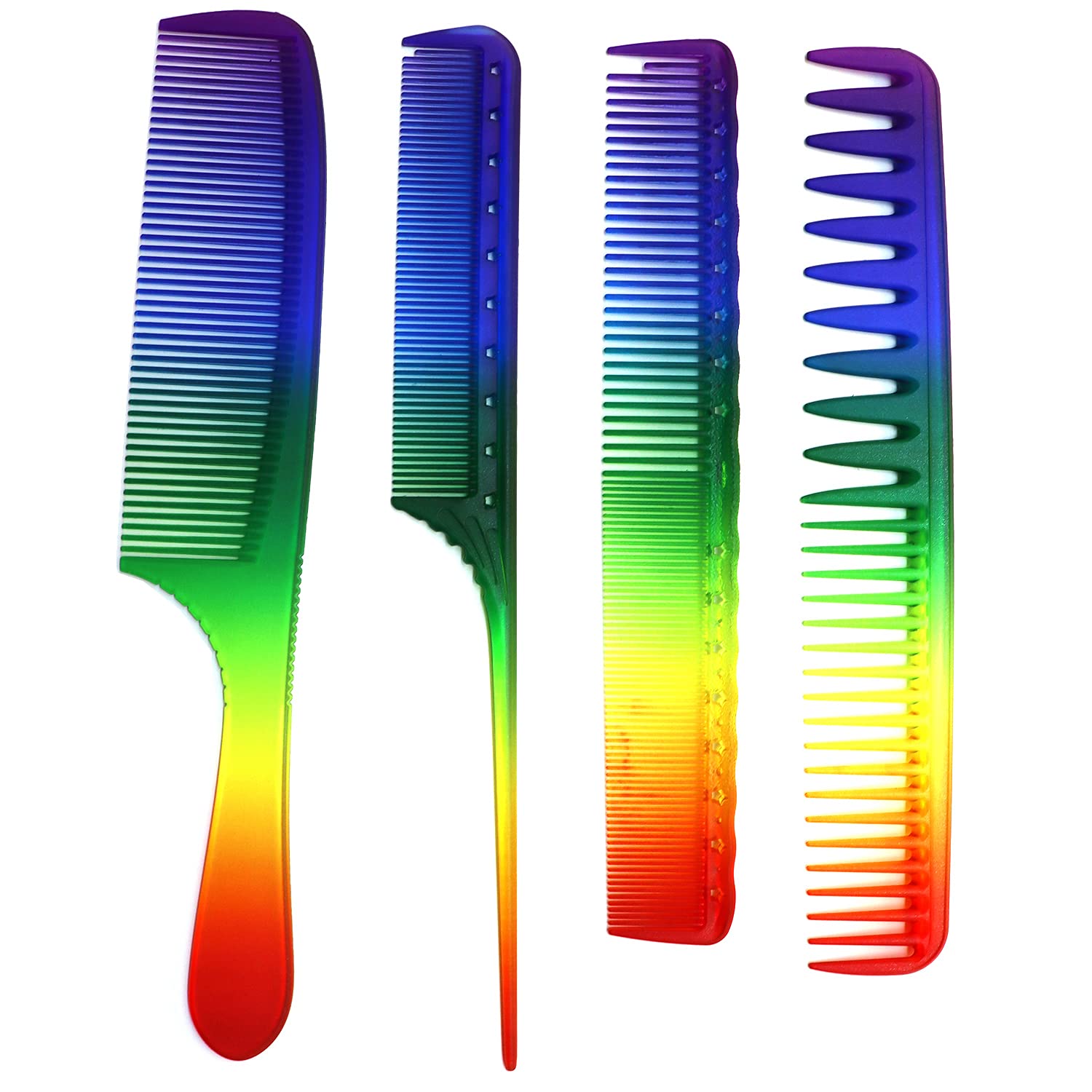 Hair Comb Set Rainbow Styling Salon Barber Hair Cutting Brush Detangling Rat Tail Comb 4 Pack Hairdressing Hair Daily Care Accessory for Kids Girls Women Gifts