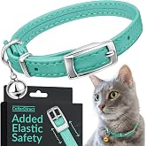 Soft Leather Cat Collar with Safety Elastic Strap - Mint Green | Removable Bell, Steel Buckle, Safety Elastic Strap (Breakaway Alternative), Double Stitching, For Small &amp; Big Boy &amp; Girl Cats