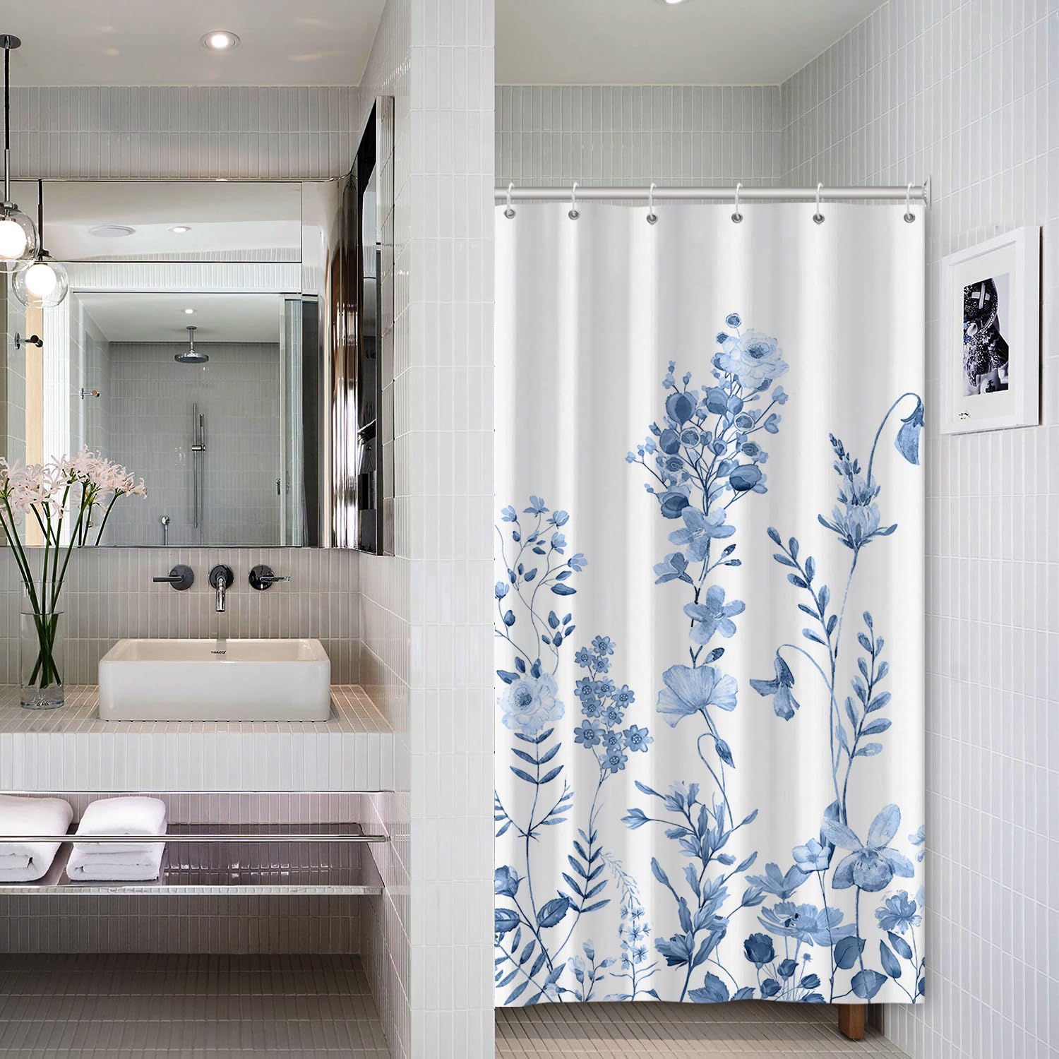 AWERT Small Half Size Stall Shower Curtain with 6