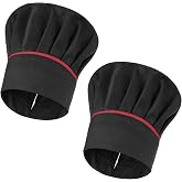 2 Pack Hibachi Chef Hat Tall Chef Hat for Men Adult Black Chef Work Hat Adjustable Elastic Baker Kitchen Cooking Chef Cap for Women Tall Hibachi Chef Works Hats with Red Side Stripes