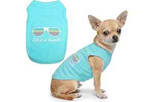 Parisian Pet Dog Tshirt - Embroidered “Life’s a Beach“ Dog Shirt - Lightweight Dog Tank Top - 100% Cotton, Dog Tee Shirts - S