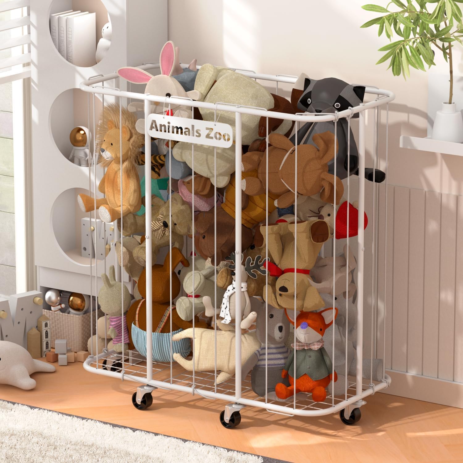 Photo 1 of YKDIRECT 300L Stuffed Animal Organizer Plush Toy Storage Organizer Toy Storage Basket, Kids Toy Storage Bins with Wheels, Metal Frame and Elastic Cord Design, Suitable for Storage of Any Stuff