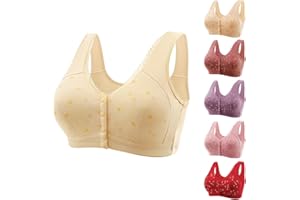 TIGENA Daisy Bras for Older Women Plus Size Front Closure Push Up Comfortable Bra No Underwire Full Coverage Cotton Bra