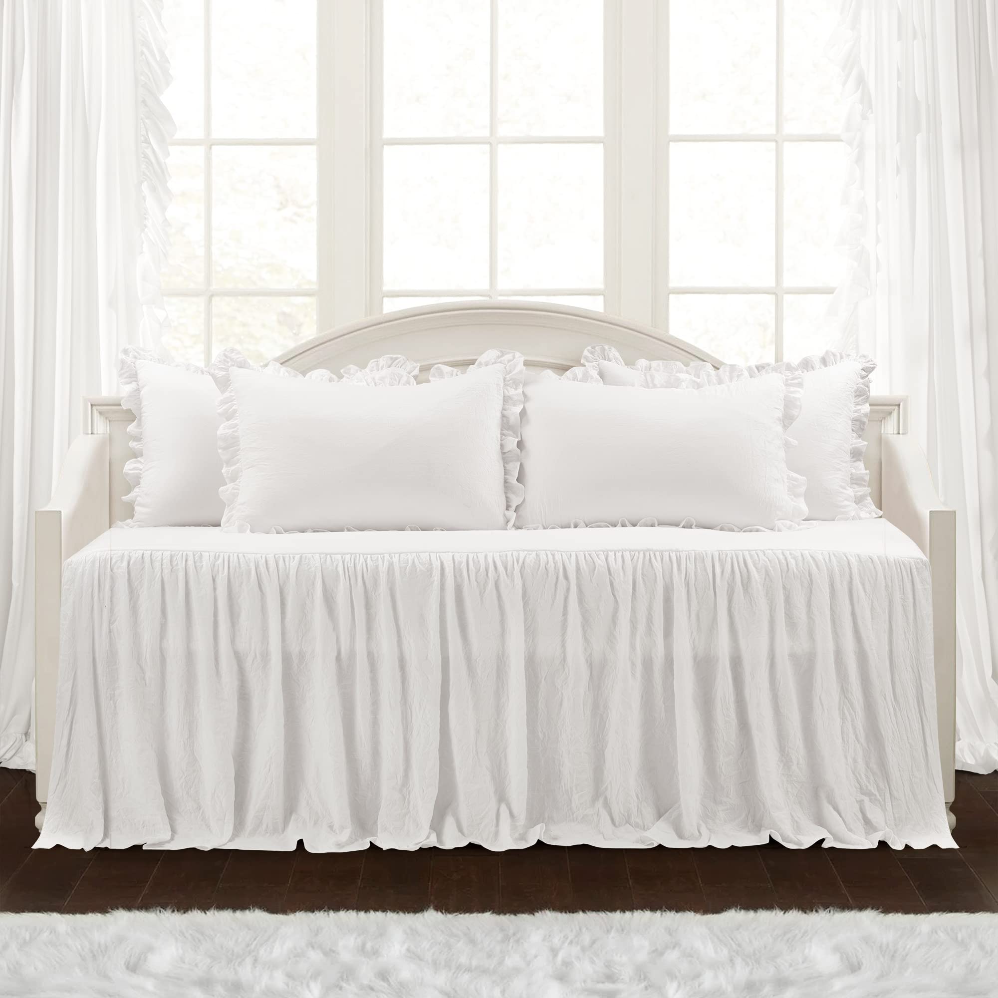 Photo 1 of Lush Decor Ruffle Skirt Daybed Cover 5 Piece Set 39"W x 75"L White - Ruffled Bedding Set - Farmhouse Bedding Twin Bedspread - Twin Bedspread