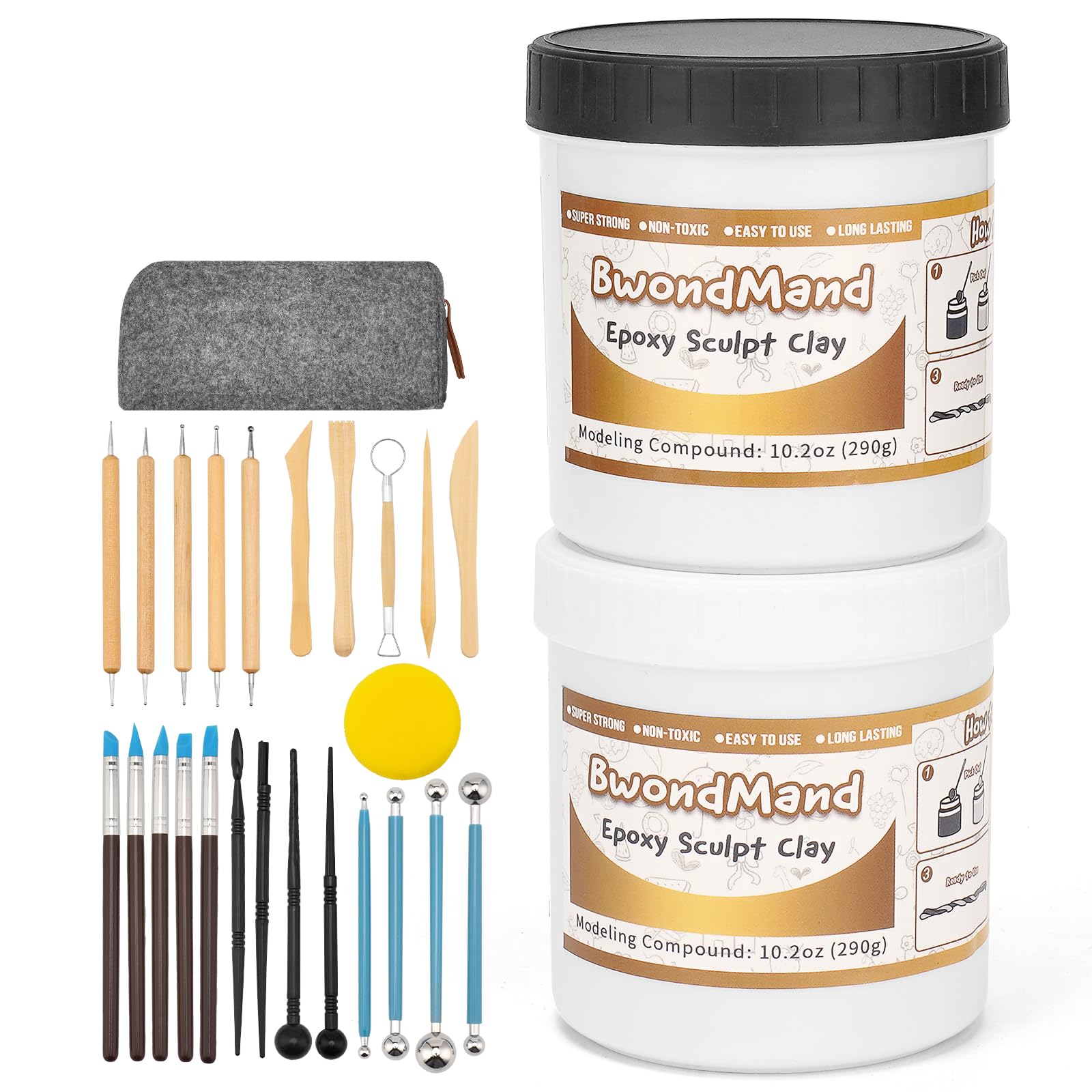 Photo 1 of Sculpts Epoxy Clay with 24 Pcs Clays Tools Kit, 2 Part Modeling Compound (A&B) 1 Pound Self-Hardening DIY Magic Sculpt + Clay Sculpting Tools Set for Sculpting, Modeling, Filling, Repairing