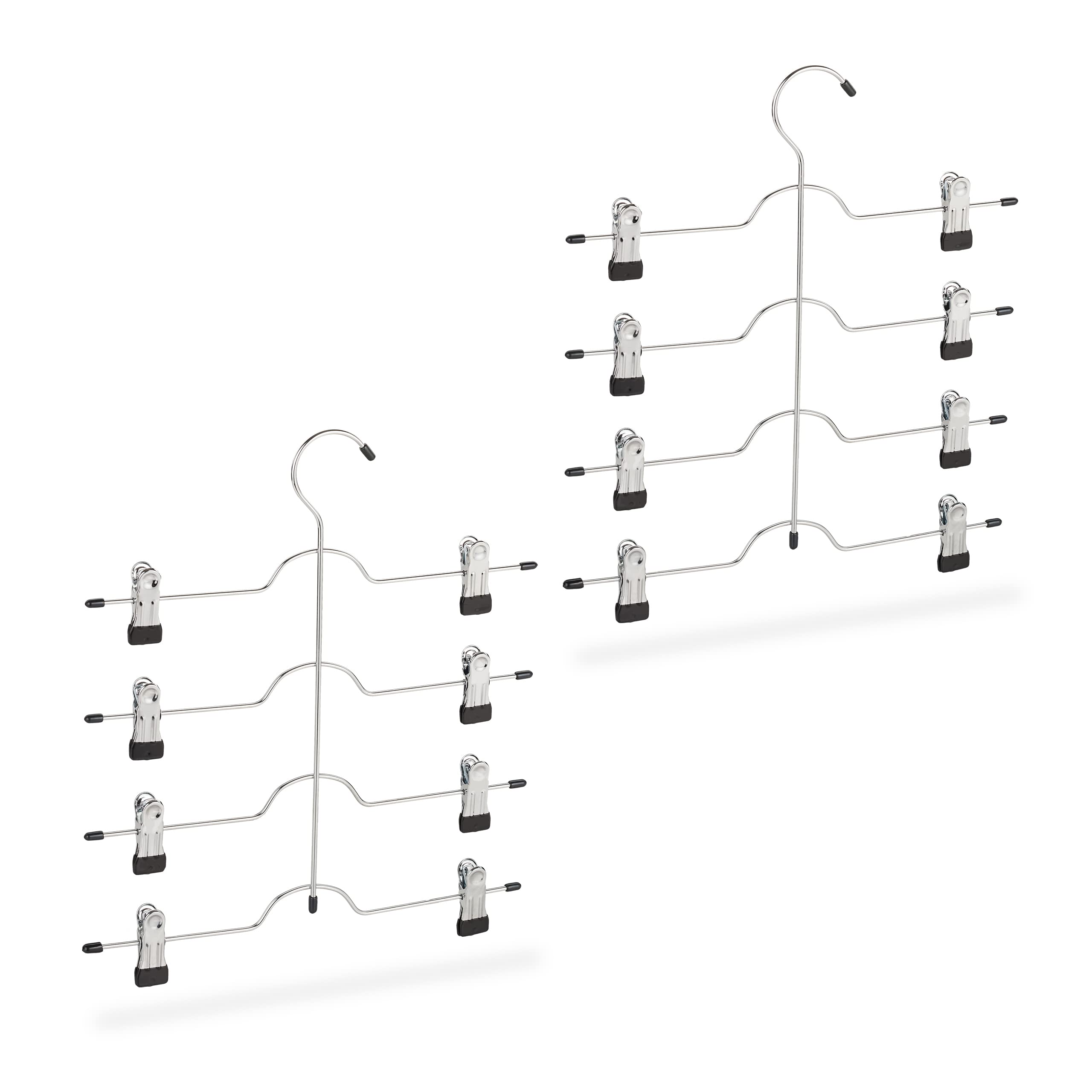 Relaxdays Multi Coat Hanger Set of 2, Holder for Skirts or Pants with Clips, Compact, Non-Slip, Silver