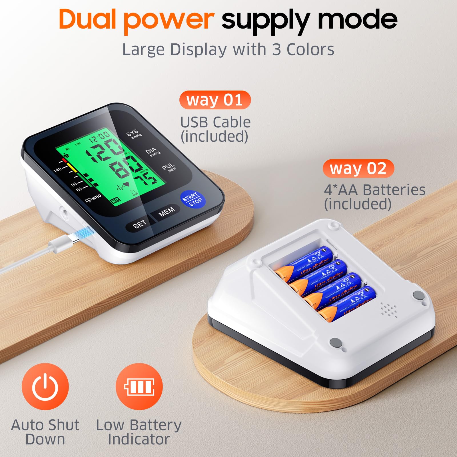 Blood Pressure Monitors for Home Use, Digital Blood Pressure Machine with 3-Color Backlit Hypertension Display, Upper Arm Large Cuff (8.7