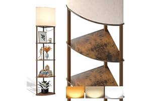 addlon Corner Lamps 5-Tier Shelf Floor Lamp Display with 3 Color Temperatures LED Bulb and Linen Lamp Shade, Shelves for Living Room, Bedroom and Office - Vintage