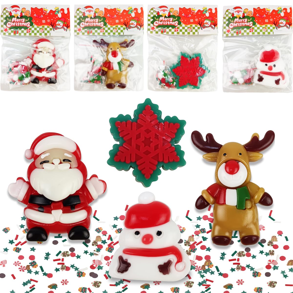 View 1 of PACK OF 5 Jofan 4 Pack Christmas Style Taba Squeeze Toys Sensory Squishy Toys for Kids Boys Girls Christmas Stocking Stuffers Gifts