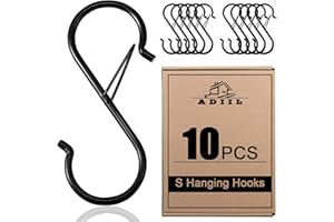 ADIIL 10 Pcs S Hooks for Hanging with Safety Buckle, Heavy Duty Metal S Shaped Closet Hooks for Hanging Plants, Kitchen Utensils, Jeans, Bags, Pots, 3.75 Inch, Black