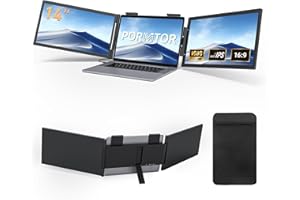Pornitor Laptop Screen Extender, 14’’ FHD 1080P Triple Portable Monitor for Laptop with Ultra-Slim IPS Display, USB-C Plug and Play Multi Screen Attachment for 14"-16.5" Laptops