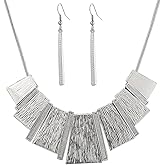 HSWE Statement Collar Necklace Bar Drop Earrings Set for Women Enamel Tricolor Bib Necklace Choker Necklace