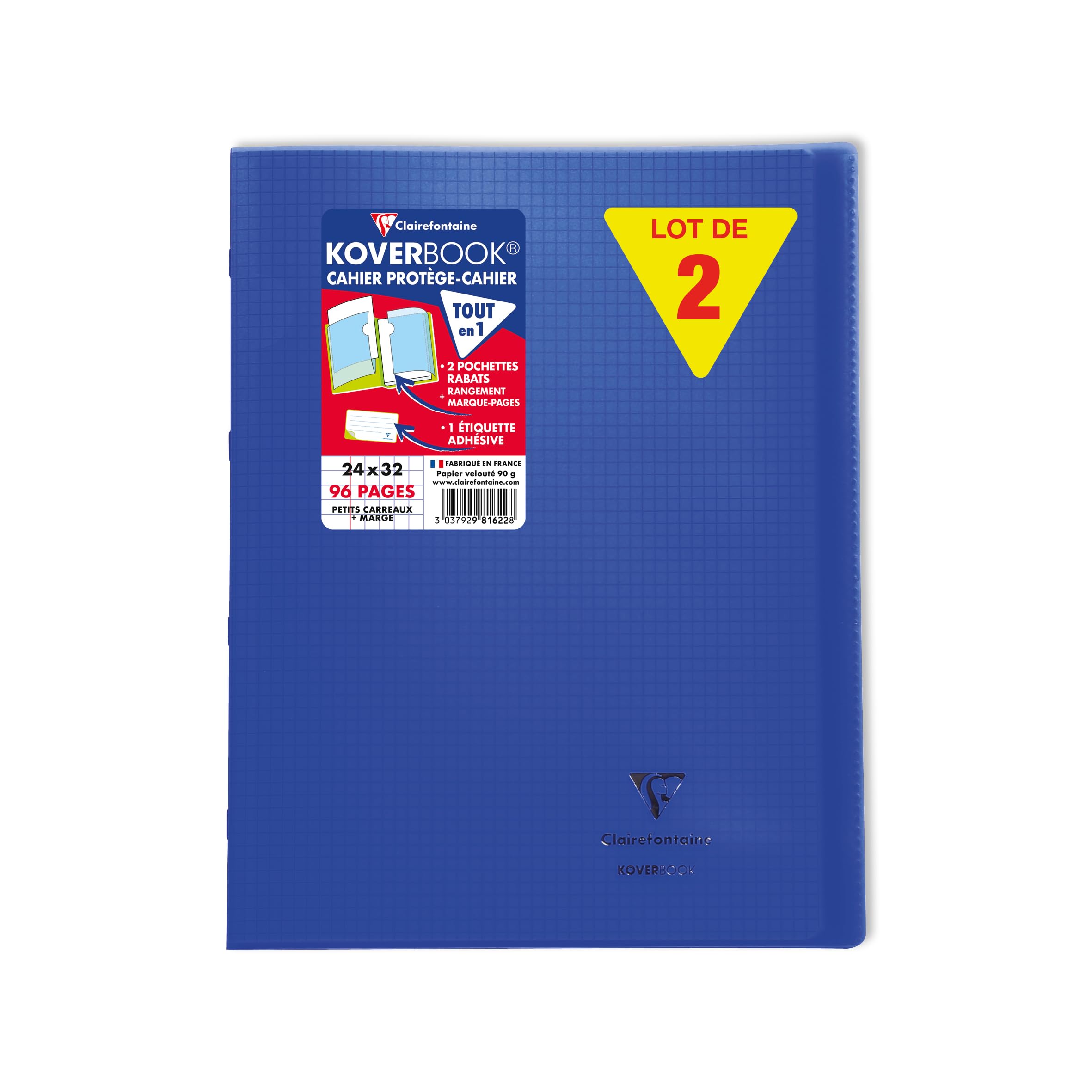 Clairefontaine 981622C A Pack of 10 Stapled Notebooks Koverbook Marine Blue - 24x32 cm - 96 Pages Small Squares with Margin - White Paper 90 g - Polypro Cover